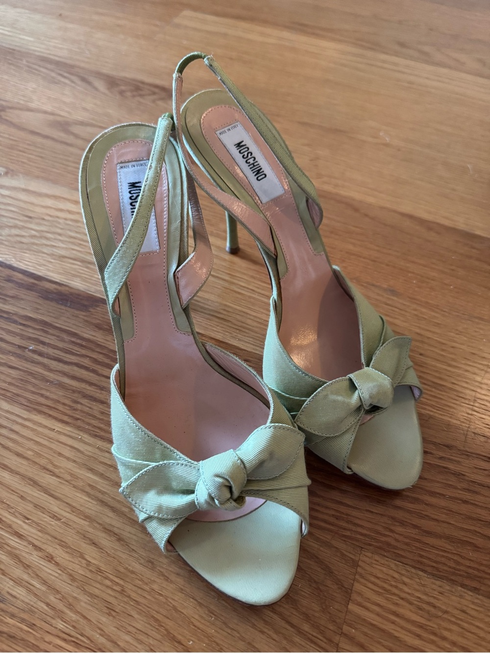 Moschino Sage Green Knotted Slingback Heels